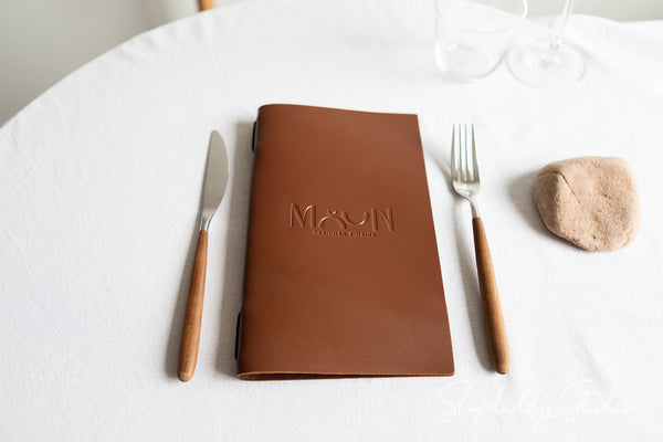 Brown Thick Leather Menu Cover with Elastic Band