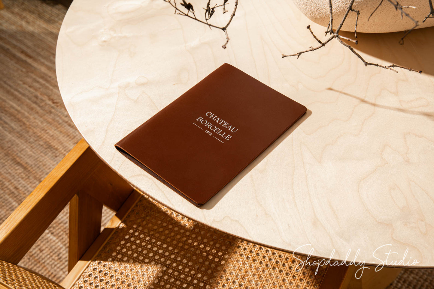 Stylish Brown Thick Leather Menu Cover with Binder Clip