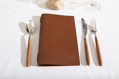 Brown Thick Leather Menu Cover with Elastic Band