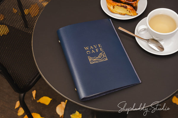 Stylish Dark Blue Leather Menu Cover With Plastic Sleeves For restaurant