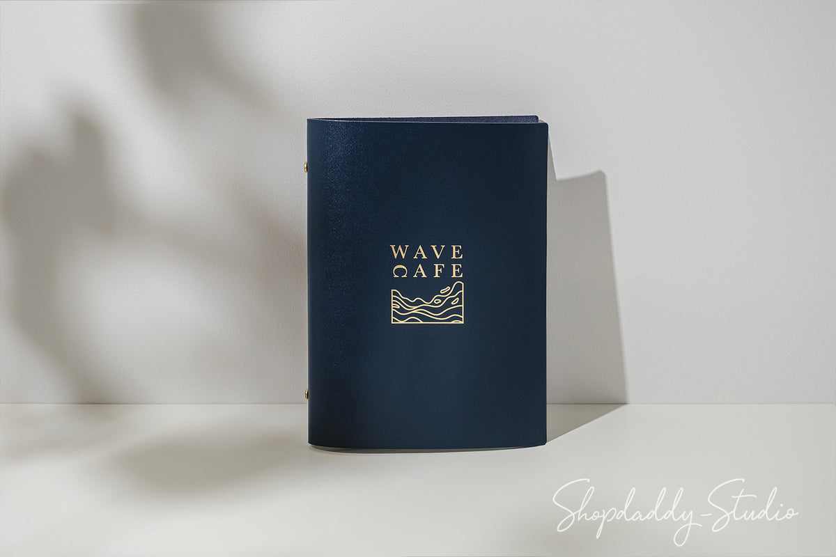 Stylish Dark Blue Leather Menu Holder With Plastic Sleeves For restaurant