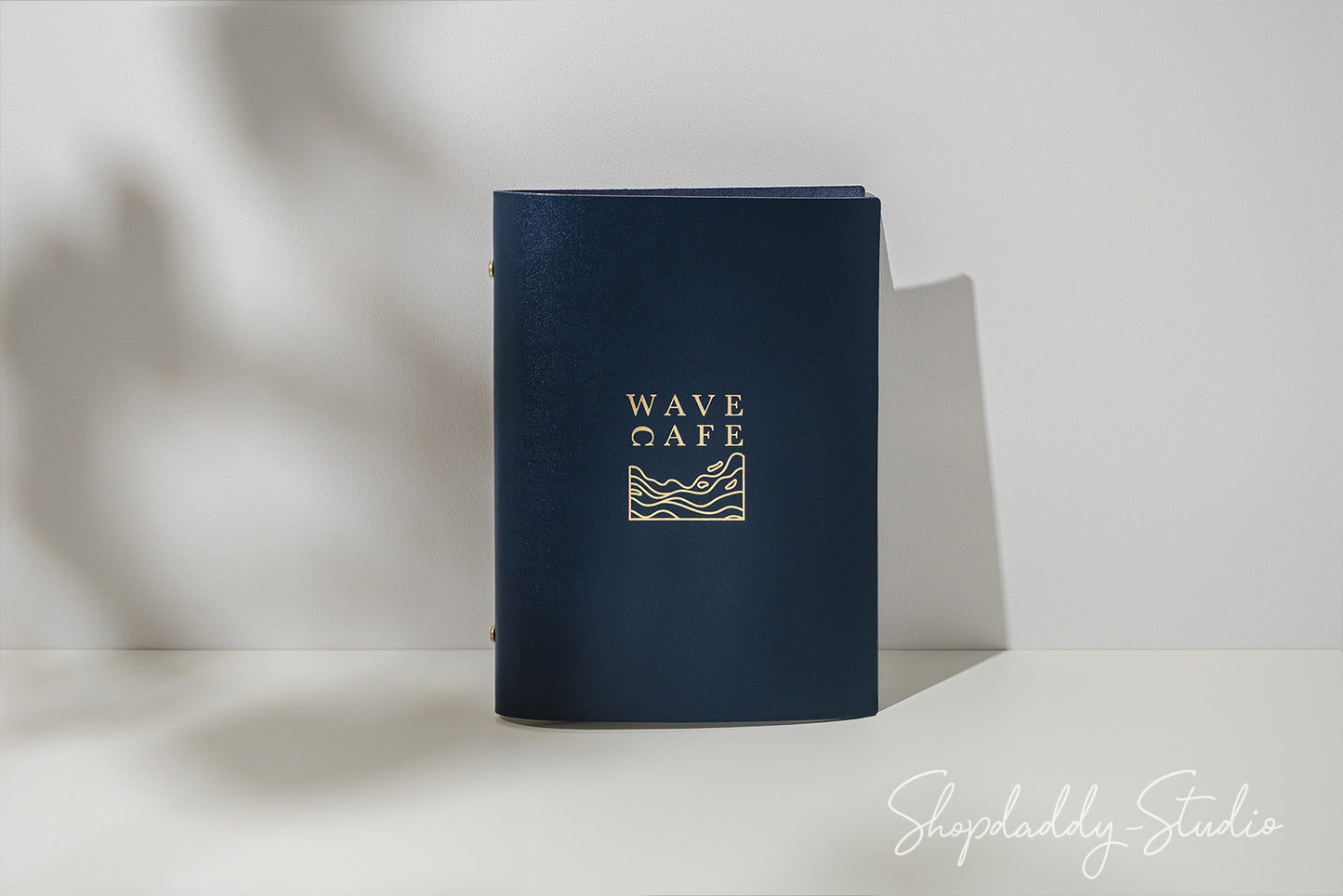 Stylish Dark Blue Leather Menu Holder With Plastic Sleeves For restaurant