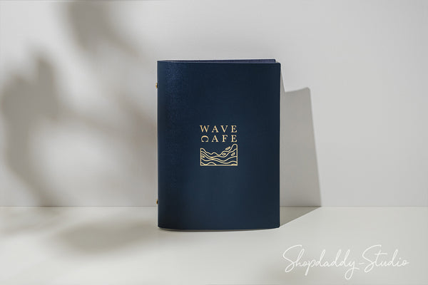 Stylish Dark Blue Leather Menu Holder With Plastic Sleeves For restaurant