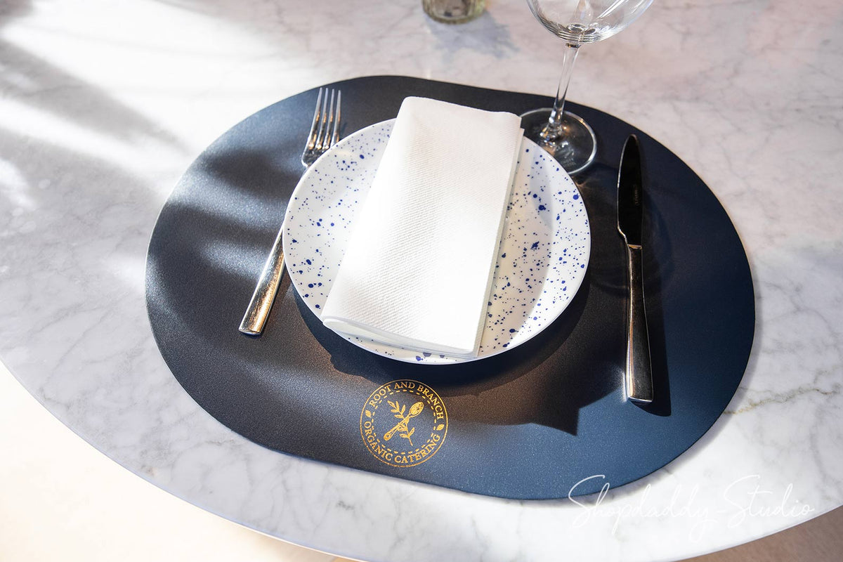 Stylish Dark Blue Thick Leather Oval Table Dining Placemat for Restaurants
