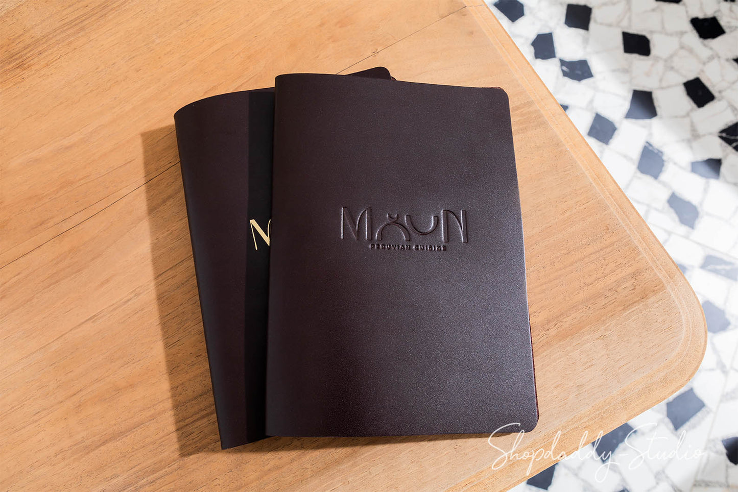 Dark Brown Thick Leather Menu Cover with Brass Plank