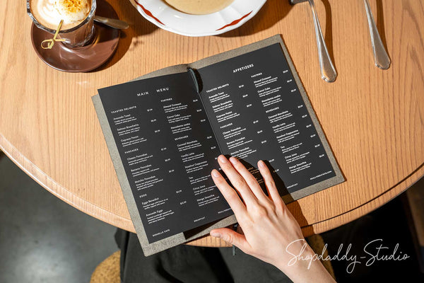 Stylish Green-Gray Leather Menu Folder with Leather Lace