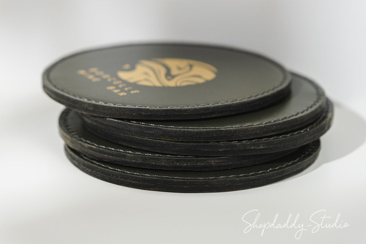 Stylish Leather Coasters with Stitching (5 pcs) for restaurant