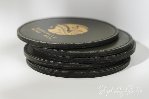 Stylish Leather Coasters with Stitching (5 pcs) for restaurant