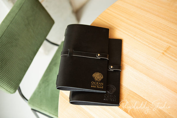 Stylish Leather Menu Cover With Belt For Restaurant 