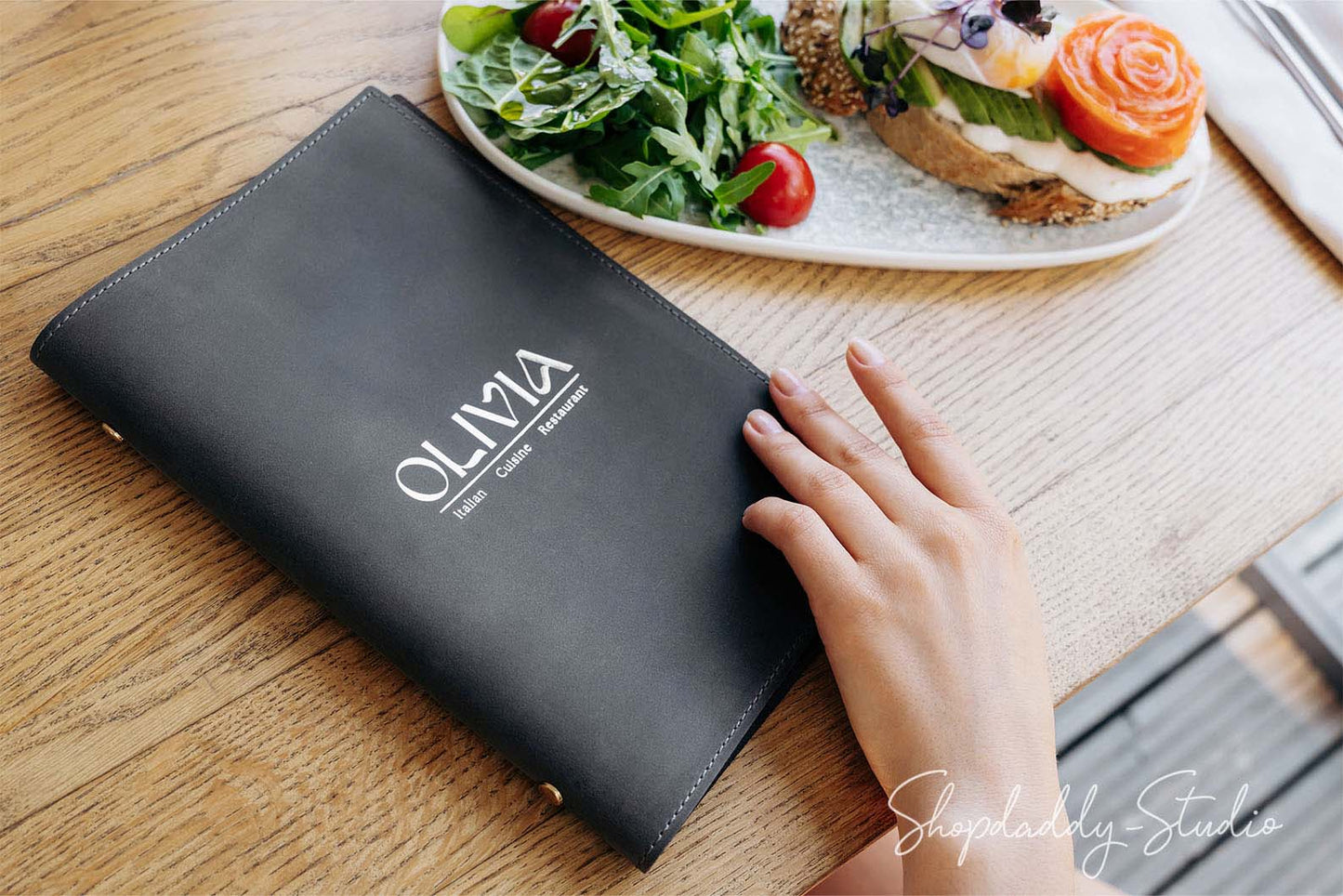 Stylish Leather Menu Cover With Plastic Sleeves for bar