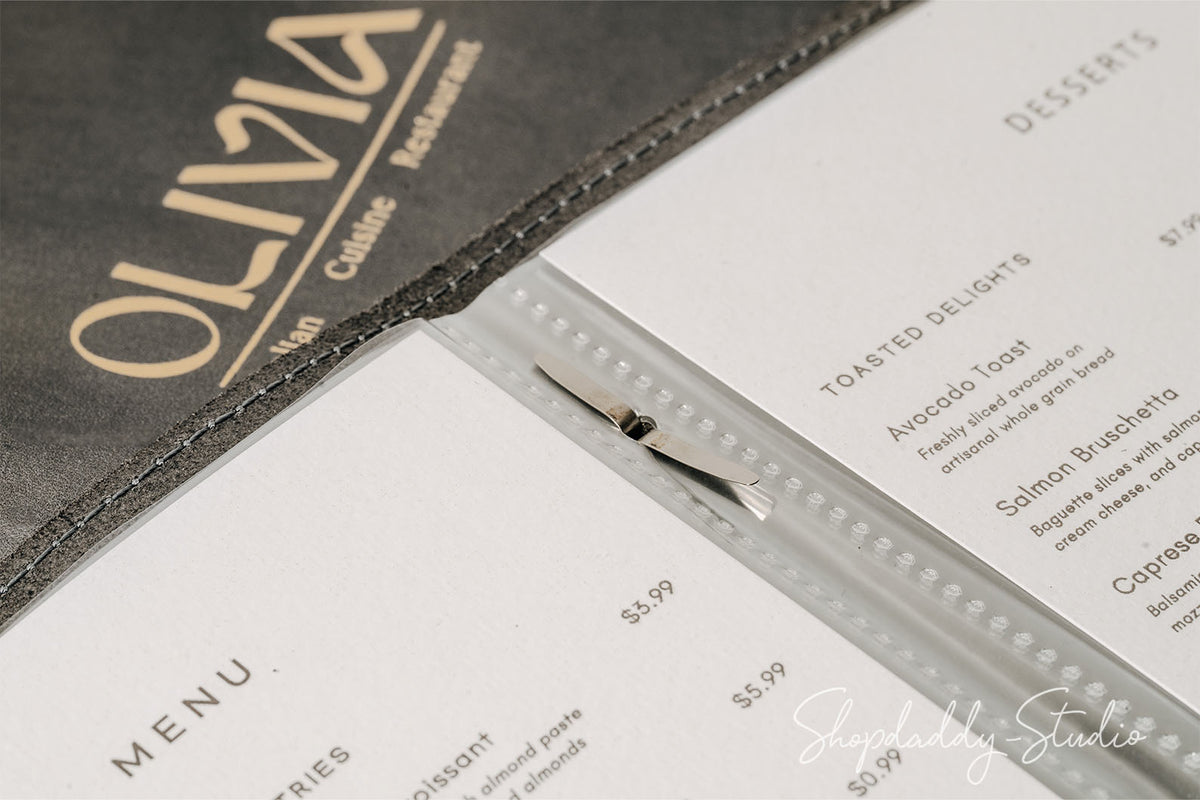 Stylish Leather Menu Cover With Plastic Sleeves for restaurant