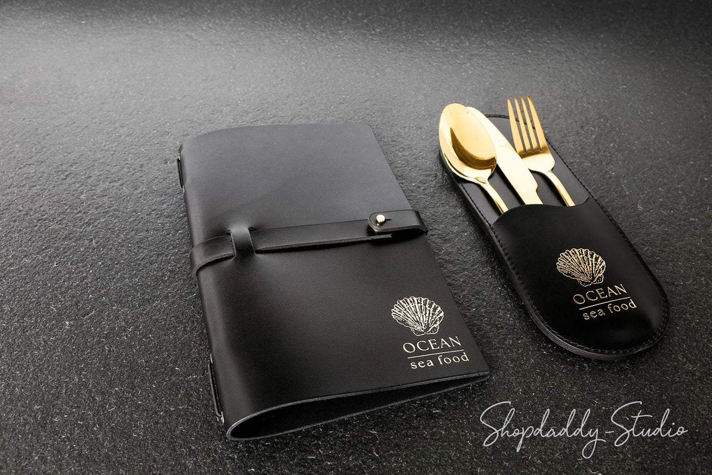 Stylish Leather Rounded Cutlery Holder with logo