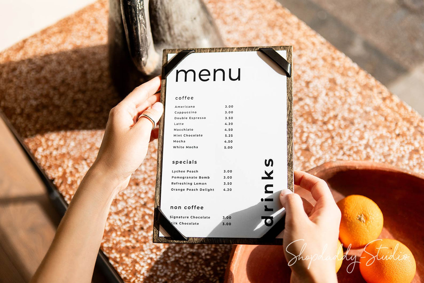 Stylish Menu Holder with Leather Corners