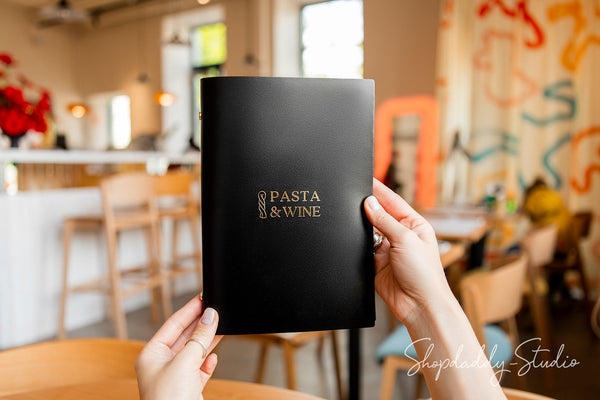 Stylish Thick Leather Menu Cover With Plastic Sleeves and logo