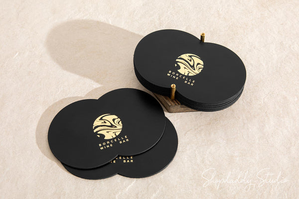 Stylish Two Glass Coaster Set on Wooden Holder for drinks