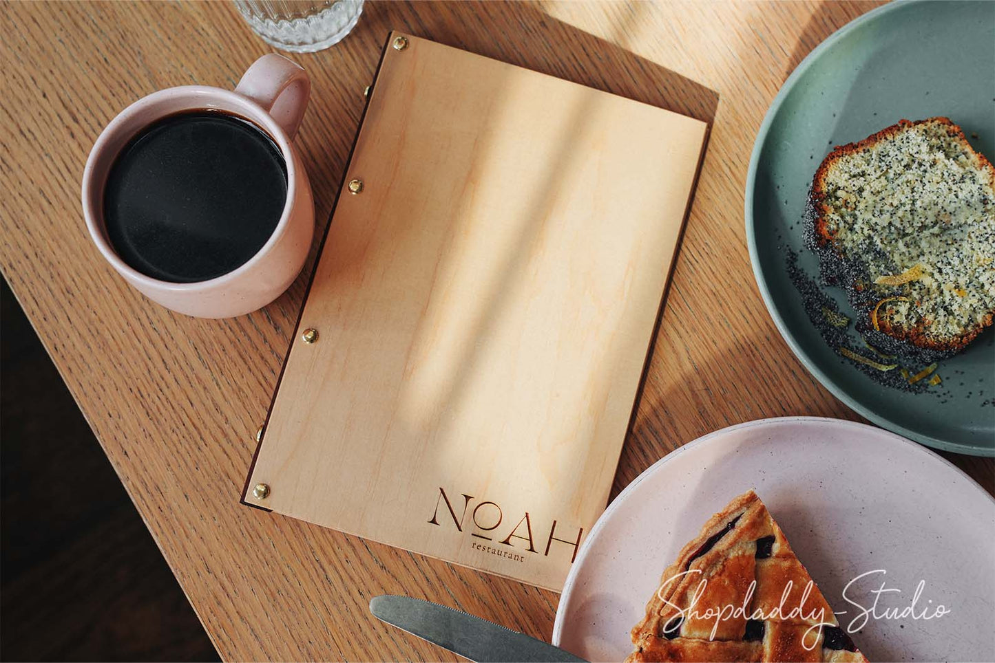 Stylish Wood and Leather Menu Folder With Plastic Sleeves for restaurant