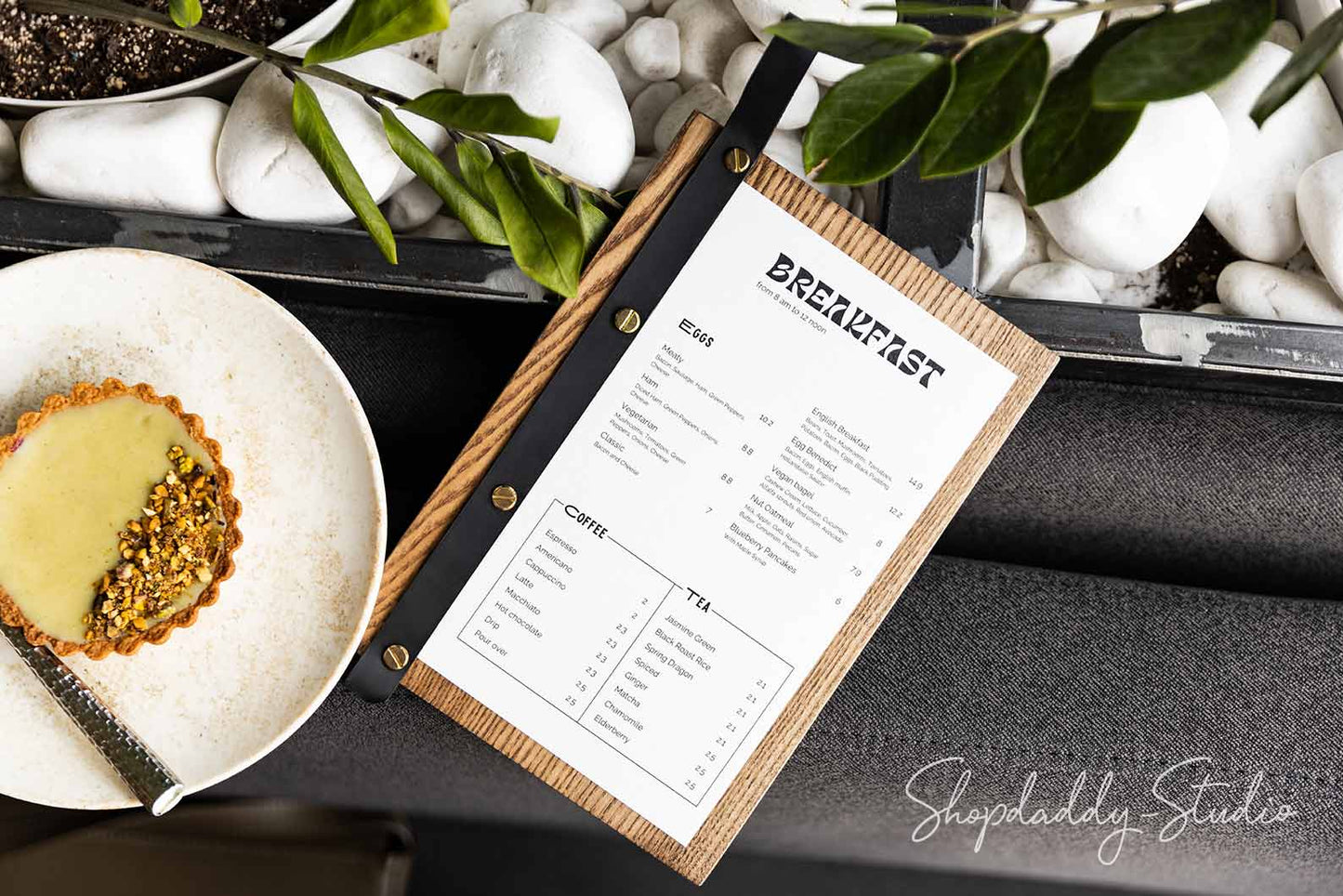 Stylish Wooden Menu Board With Leather Strap-Loop
