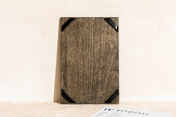 Stylish Wooden Menu Board with Leather Corners