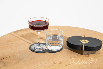 Two Glass Coaster Set on Wooden Holder (10 pcs)