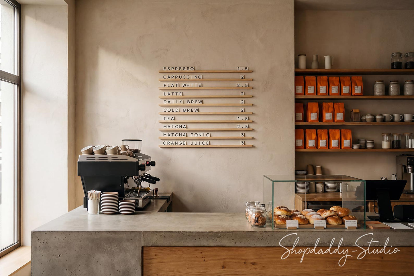 Wall Menu Board With Wooden Rails & Changeable Letters for Cafes and Bars