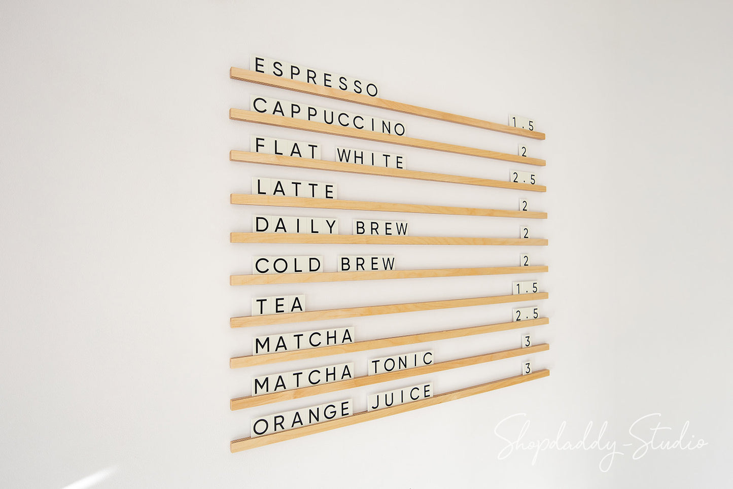 Wall Menu Board With Wooden Rails & Changeable Letters for Menu Display