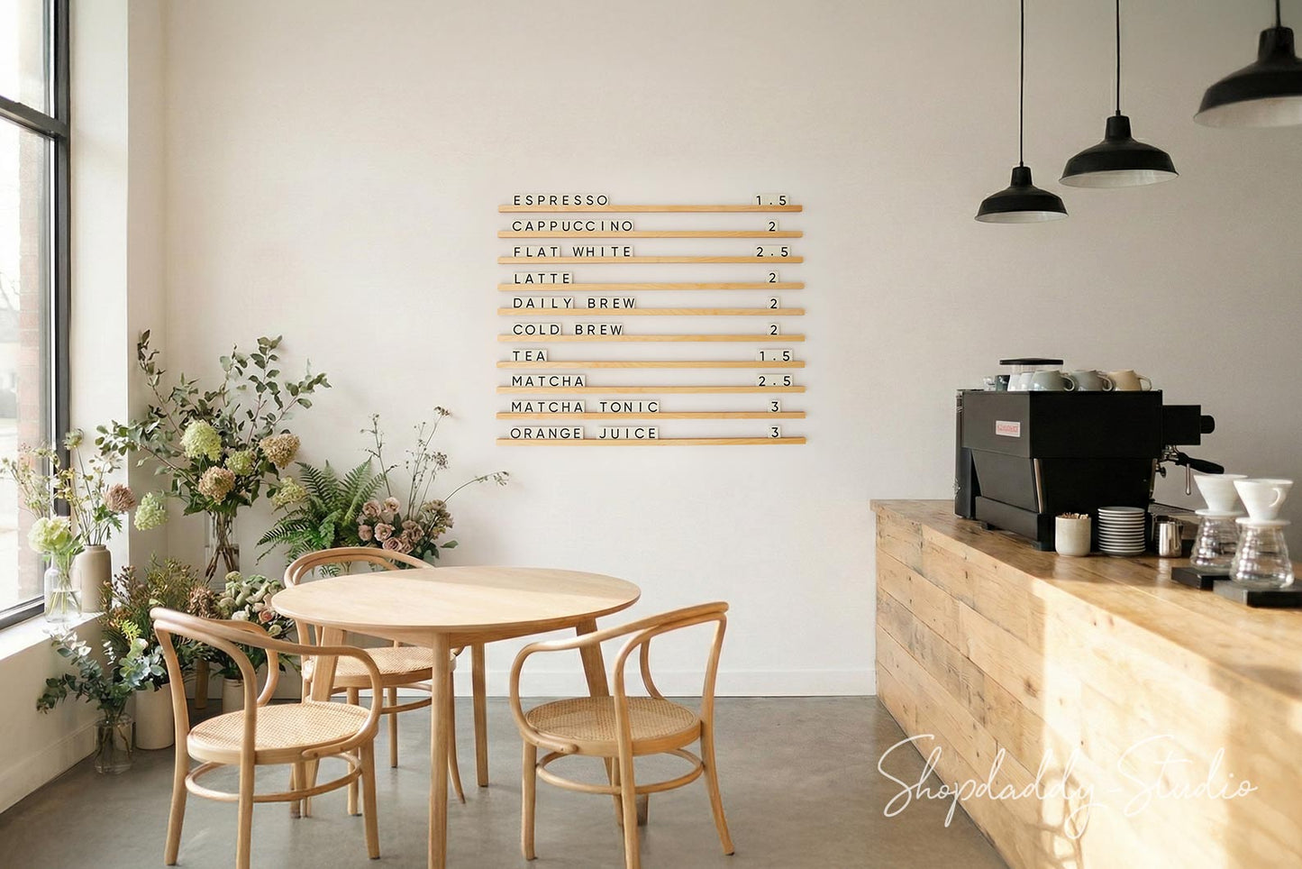 Wall Menu Board With Wooden Rails & Changeable Letters for Restaurants