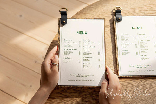 Walnut Ashwood Menu Board With Leather Strap & Metal Ring for bar