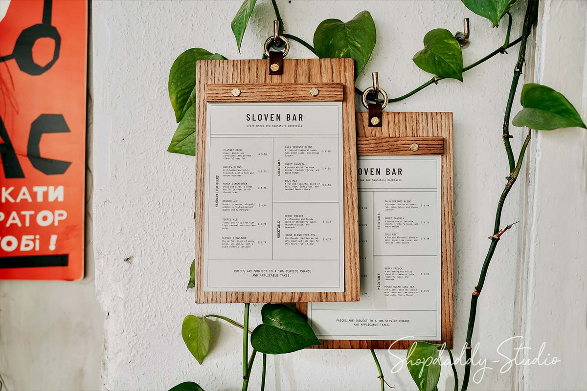 Walnut Ashwood Menu Board with Metal Ring