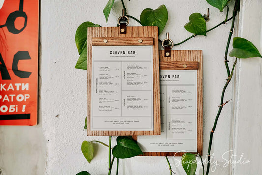 Walnut Ashwood Menu Board with Metal Ring