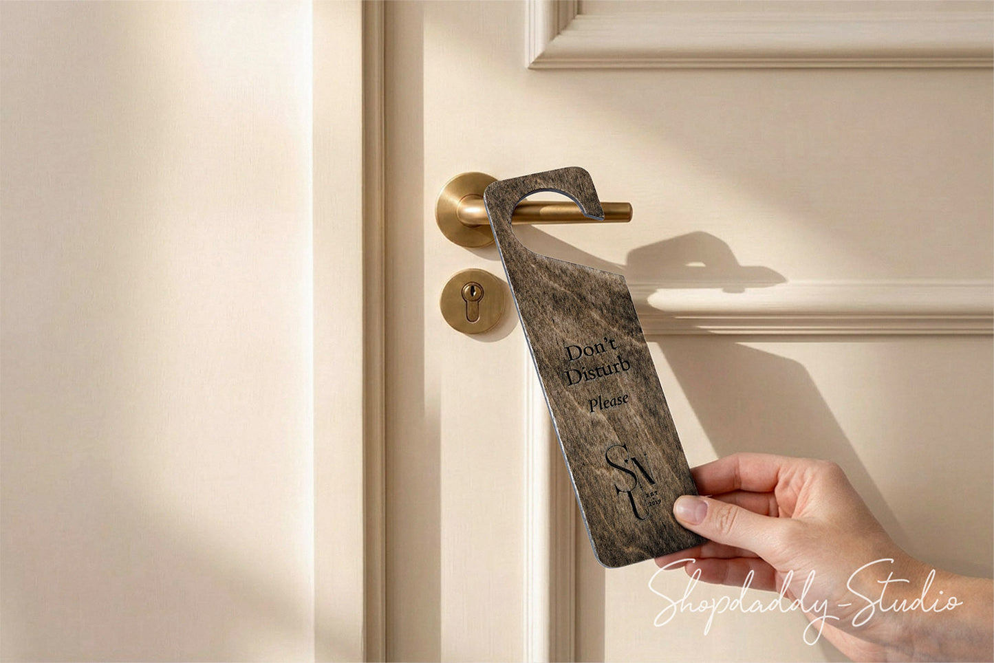 Walnut Double-Sided Wooden Door Hanger for Guest Rooms