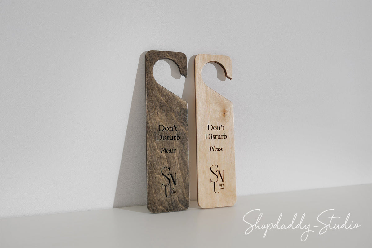 Walnut Double-Sided Wooden Door Hanger for Hospitality