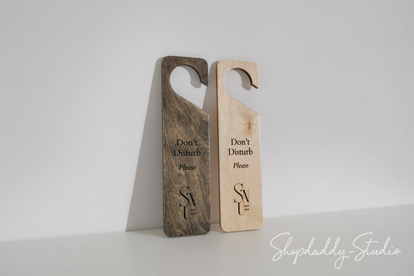 Walnut Double-Sided Wooden Door Hanger for Hospitality