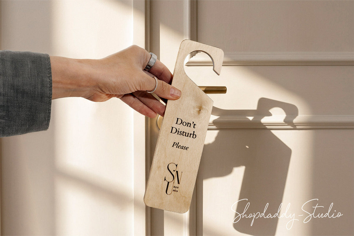 Walnut Double-Sided Wooden Door Hanger for Hotels