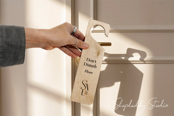 Walnut Double-Sided Wooden Door Hanger for Hotels