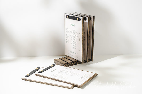Walnut Menu Board Set With Base (5 Pcs)