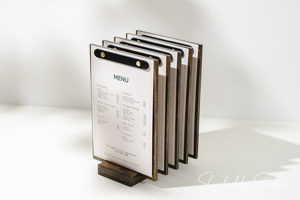 Walnut Menu Board Set With Base (5 Pcs) for restaurant with logo