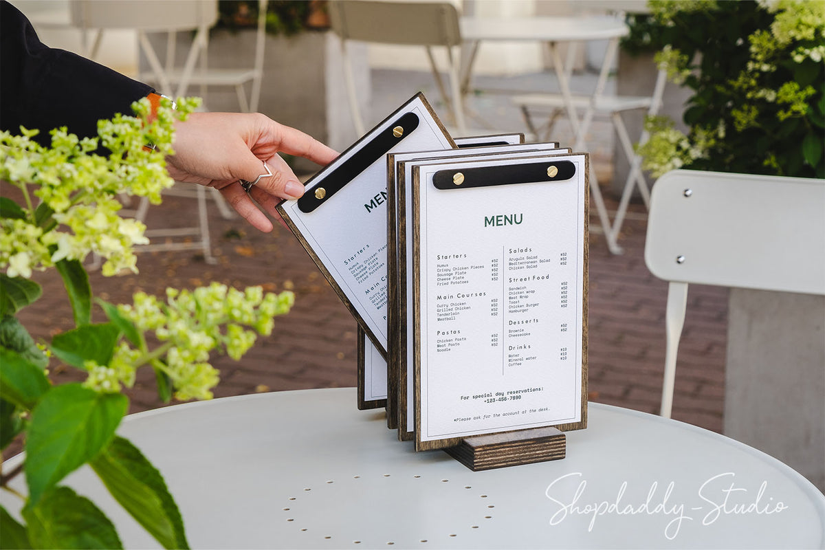 Walnut Menu Board Set With Base (5 Pcs) with logo