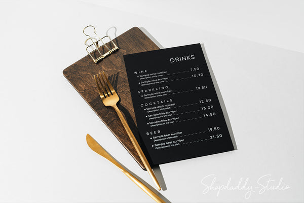 Walnut Menu Board With Golden Binder Clip