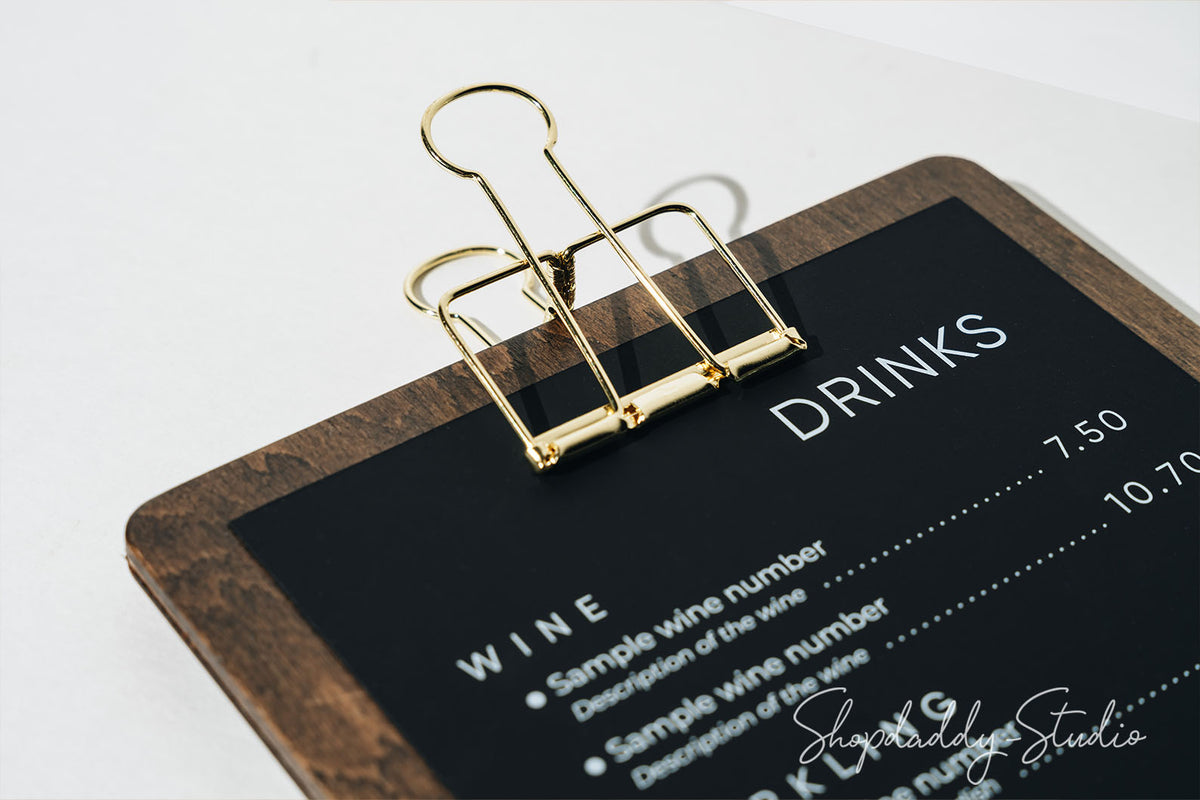 Walnut Menu Board With Golden Binder details