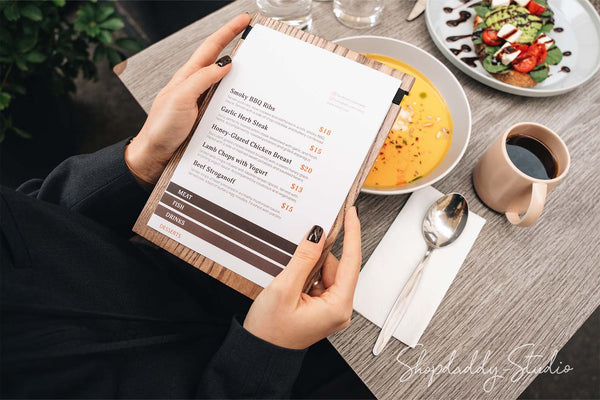 Walnut Menu Board with Elastic Band for restaurant