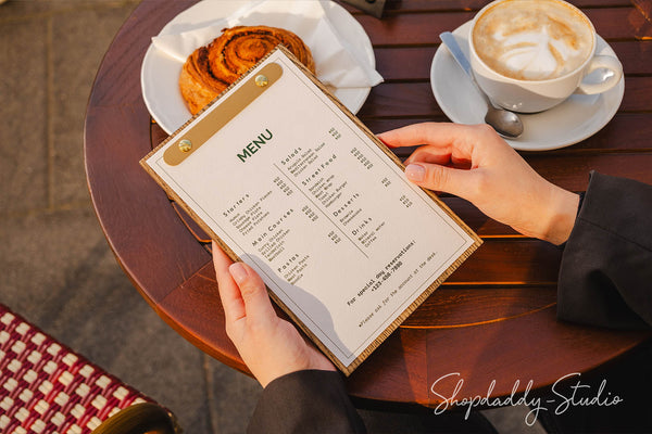 Walnut Menu Board with Rounded Brass Plank for restaurant