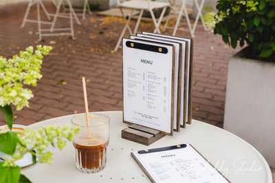 Walnut Menu Holder Set With Base (5 Pcs) for restaurant