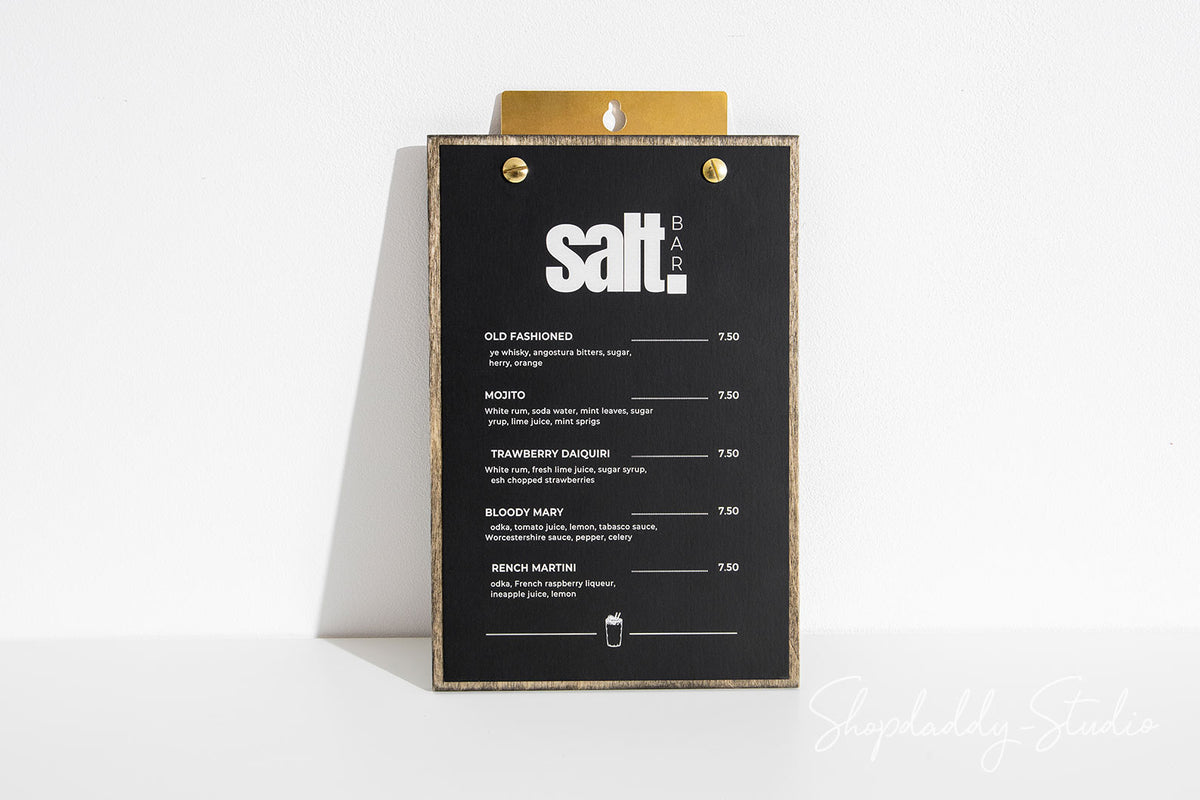 Walnut Menu Holder with Brass Wall Mount  for bar