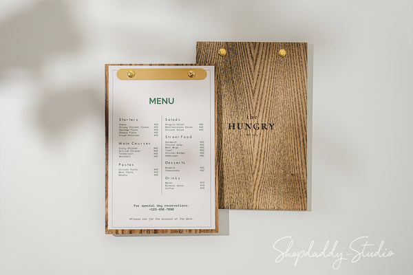 Walnut Menu Holder with Rounded Brass Plank for cocktail menu