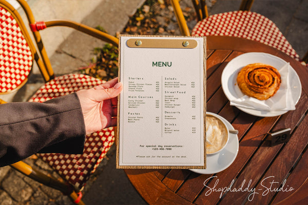 Walnut Menu Holder with Rounded Brass Plank for restaurant