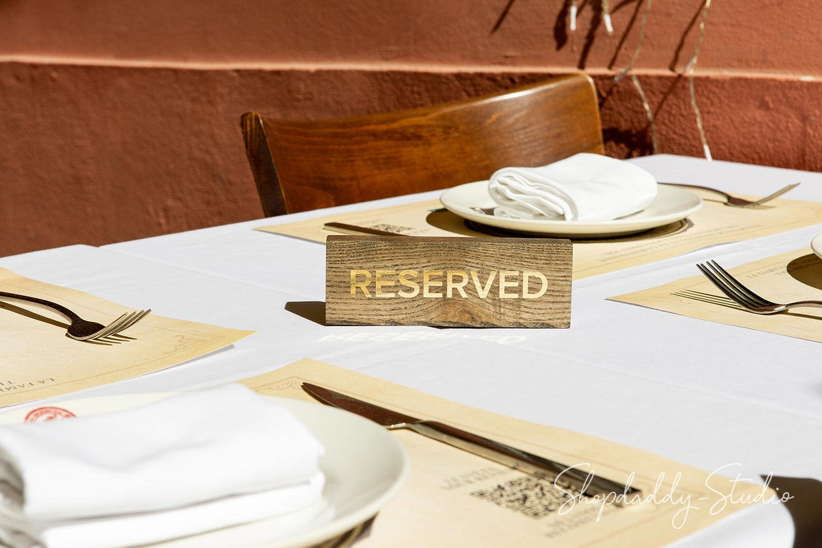 Walnut Wooden Reserved Sign With Gold Debossing