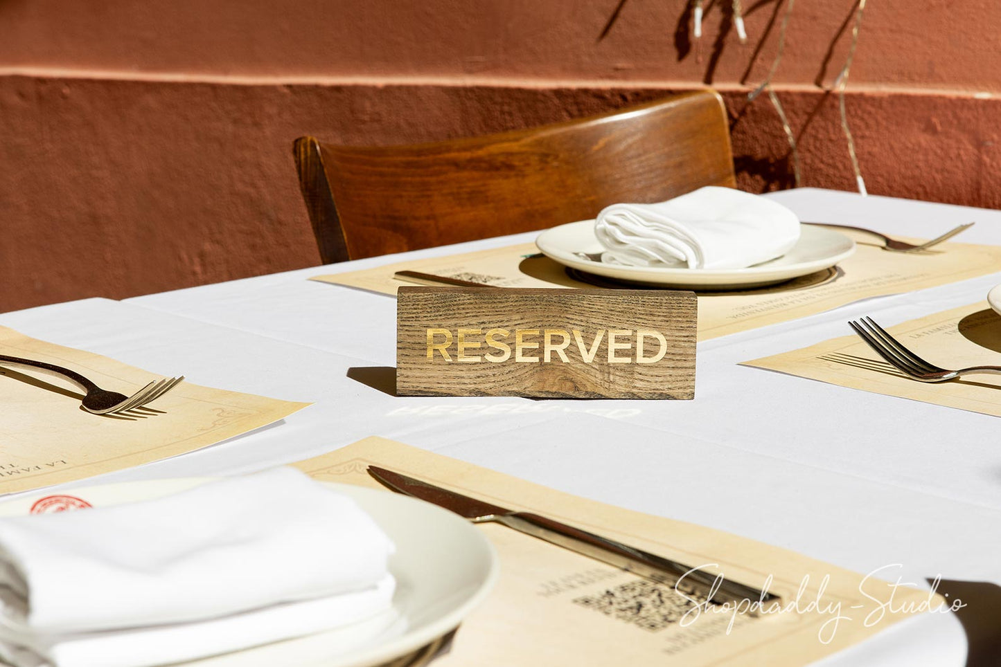 Walnut Wooden Reserved Sign With Gold Debossing