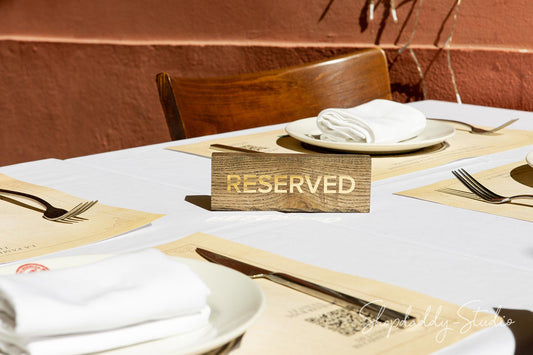 Walnut Wooden Reserved Sign With Gold Debossing