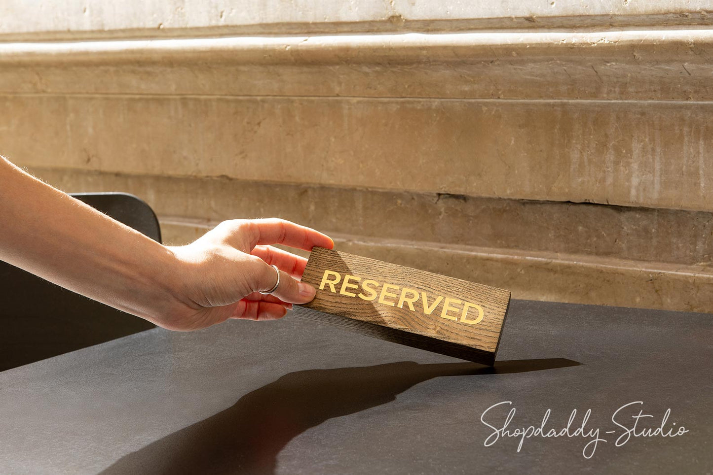 Walnut Wooden Reserved Sign With Gold Debossing for restaurant