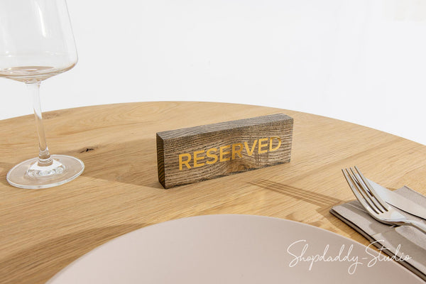 Walnut Wooden Reserved Sign With Gold Debossing for wedding